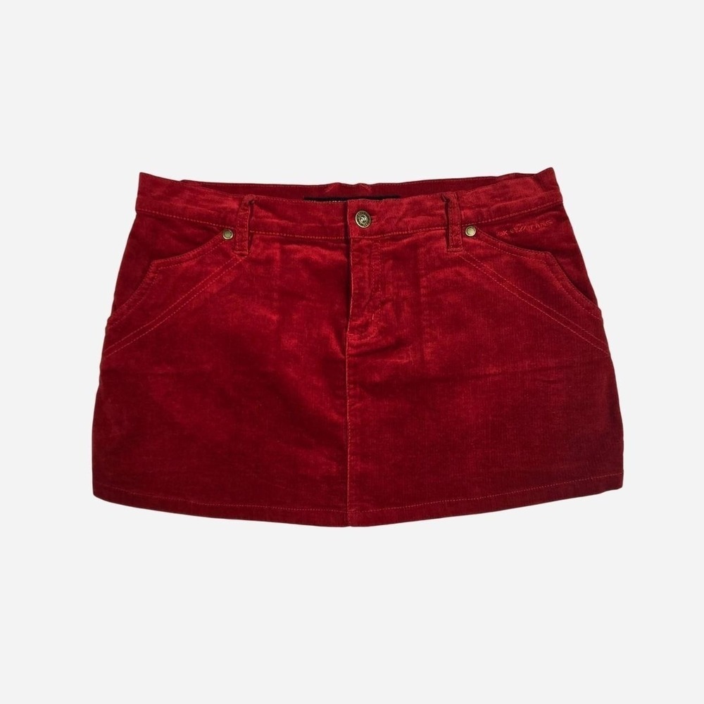 VTG y2k low rise red corduroy mini skirt/ DKNY / 6/8 / 4th of July, preppy, west